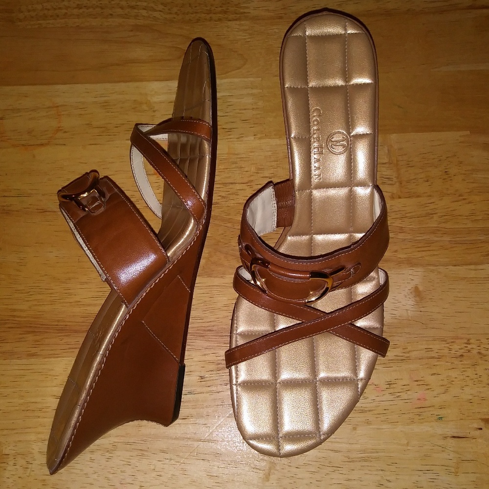 Cole Haan Brown Leather Slide In Wedge